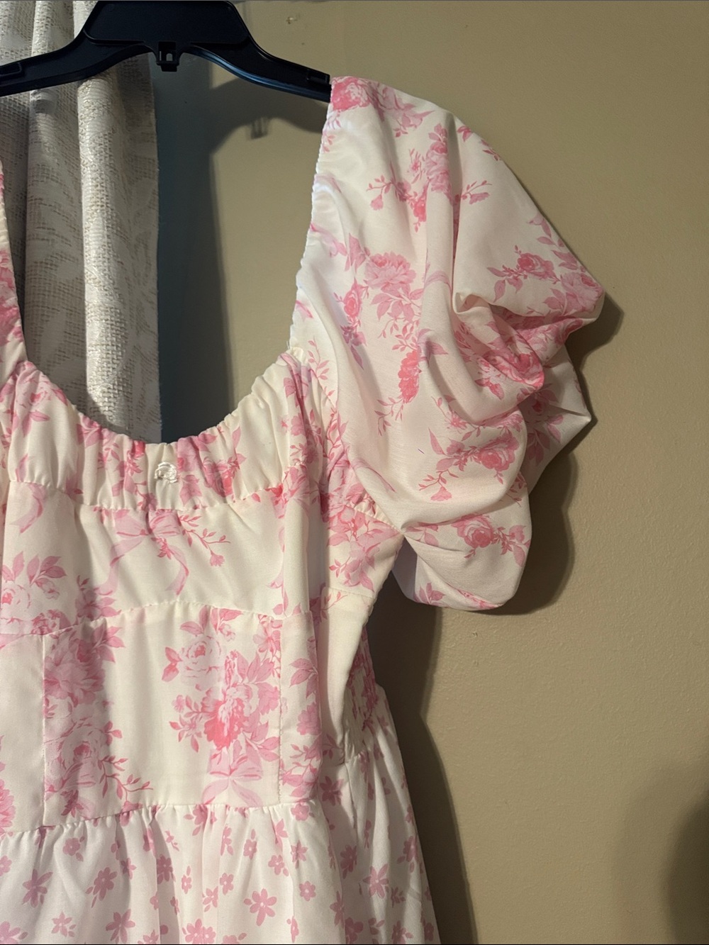 Women's White Maxi Dress with Pink Floral Print - Picture 4 of 9